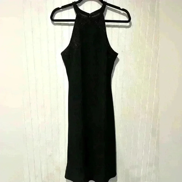 Vintage y2k style midi halter dress with black floral beading women’s size 10 - Picture 1 of 6